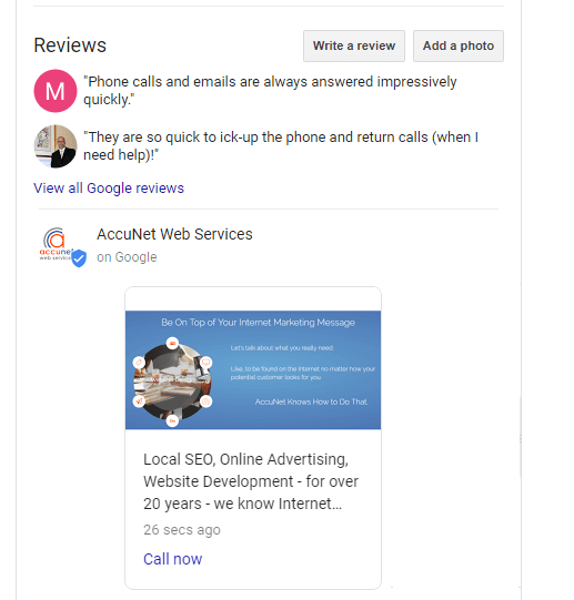 Google MyBusiness post example