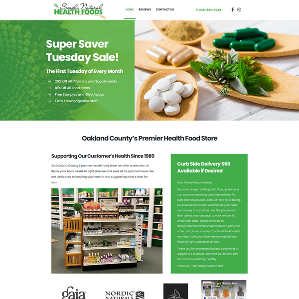 Simply Natural Health Foods Website